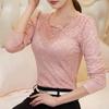 Women's Spring/Fall Long-Sleeve Elegant Base Layer Top with Large Size Round Neck Lace Blouse