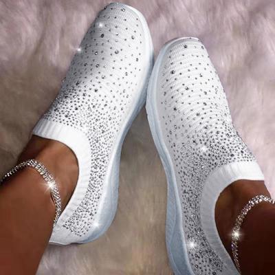 Flache Damen-Turnschuhe mit Kristallen, atmungsaktive Freizeitschuhe, Sportschuhe im Freien