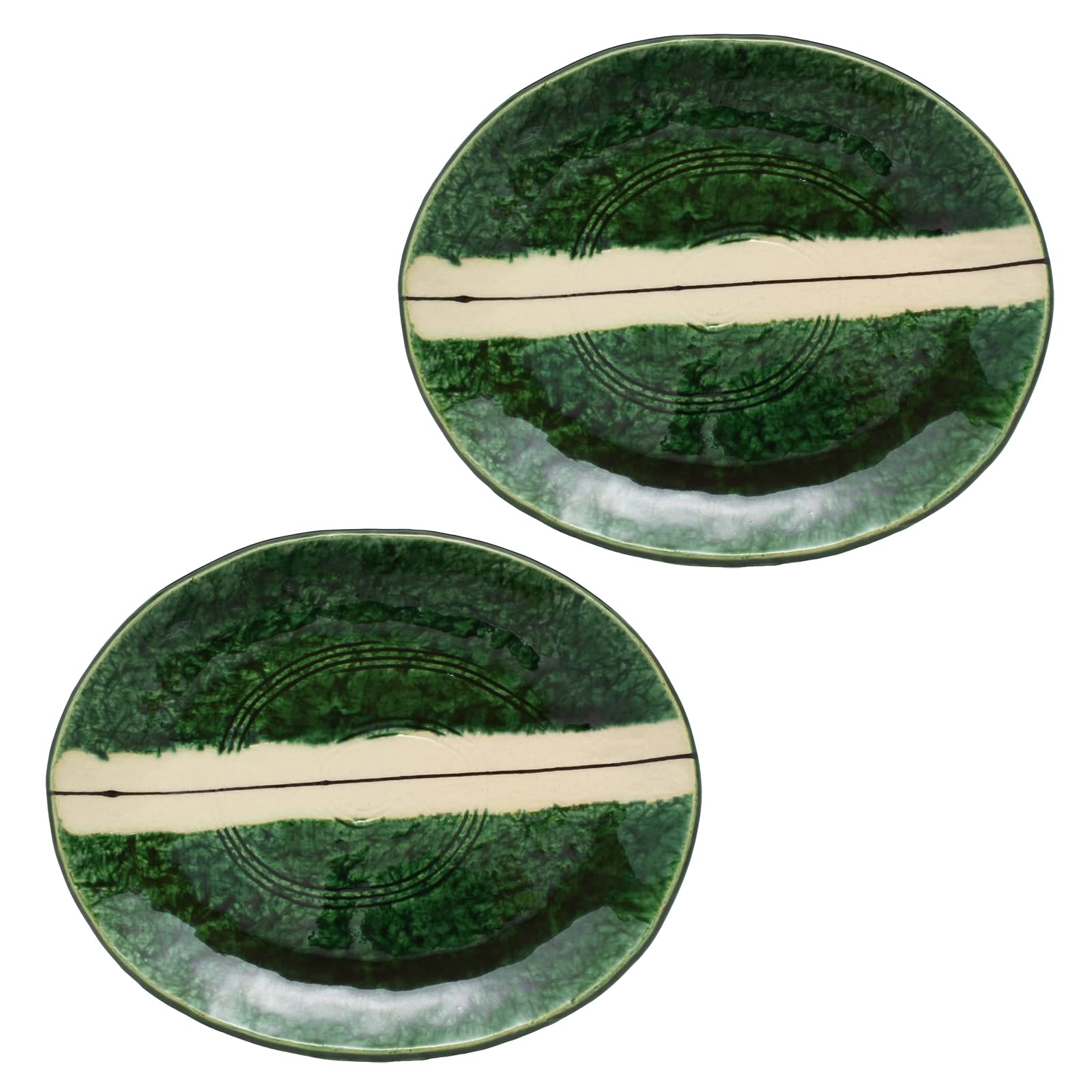 Миноская керамика Ичинэн Орибэ овальная примерно 18 см в наборе из двух тарелок, изготовлено, номер изделия  Печь Ямасаку , диаметр, две, Япония, 520-0084p зелёный