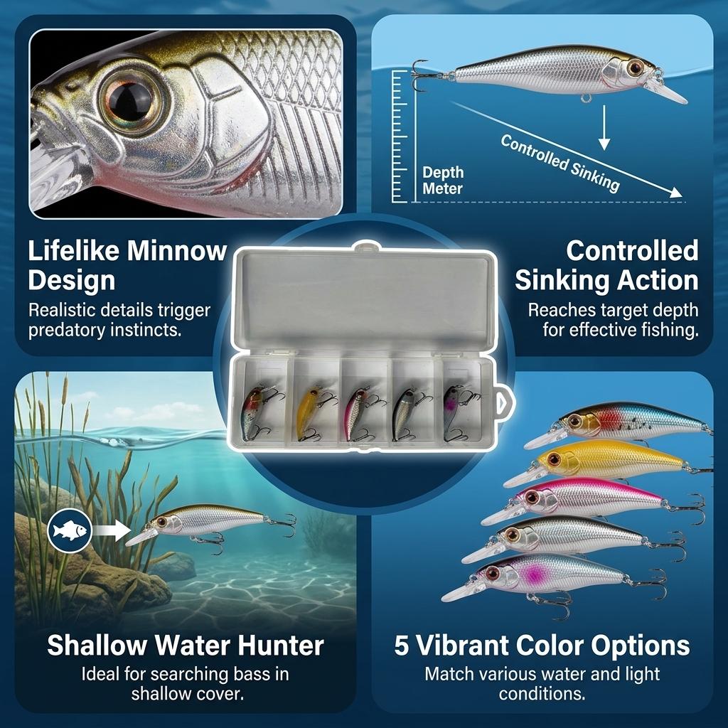 Minnow Lure Sinking Hard Bait 6.5cm 4.3g Realistic Chubs Fishing Lure for Bass Pike
