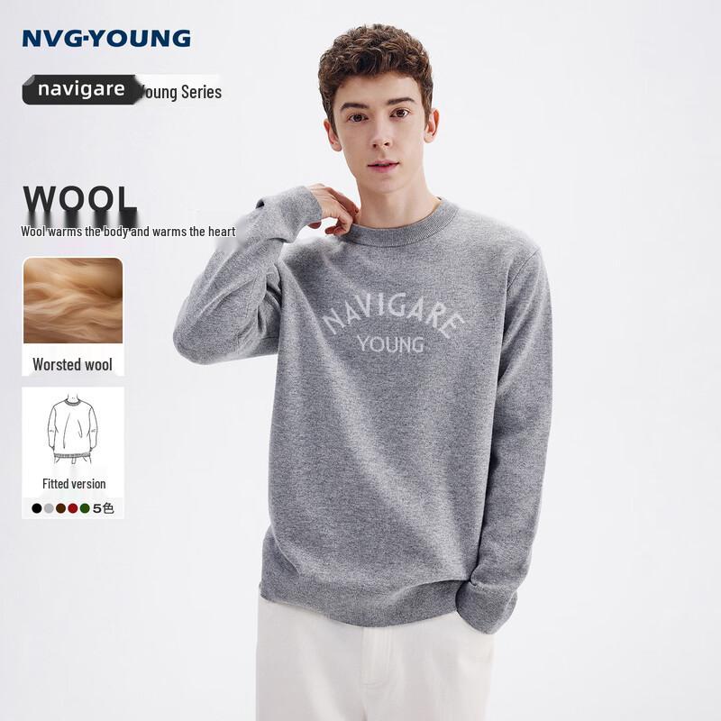 NVG·YOUNG Men s Casual Round Neck Letter Knit Sweater S