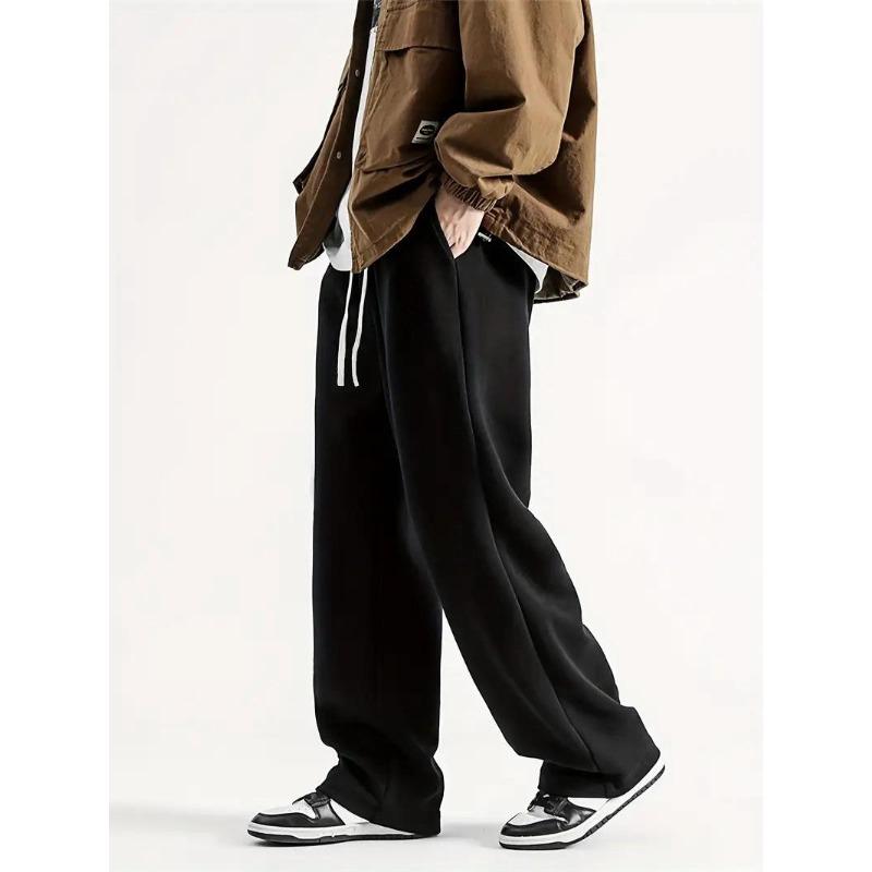 2026 Hong Kong Style Men's Wide-Leg Casual Pants - Trendy Straight-Leg, Loose Fit for Spring and Autumn
