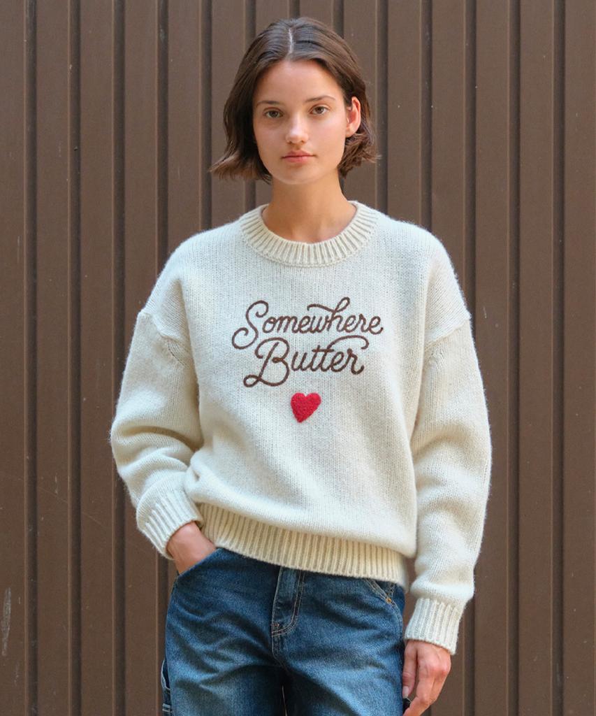 Sseomweeobeoteo Boucle Heart Wool Knit - Ivory
