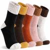 Women Wool Blend Mid‑Calf Socks Color Block Cuff Thick Thermal Winter Socks Soft Breathable Anti‑Odor Ladies Casual Crew Socks