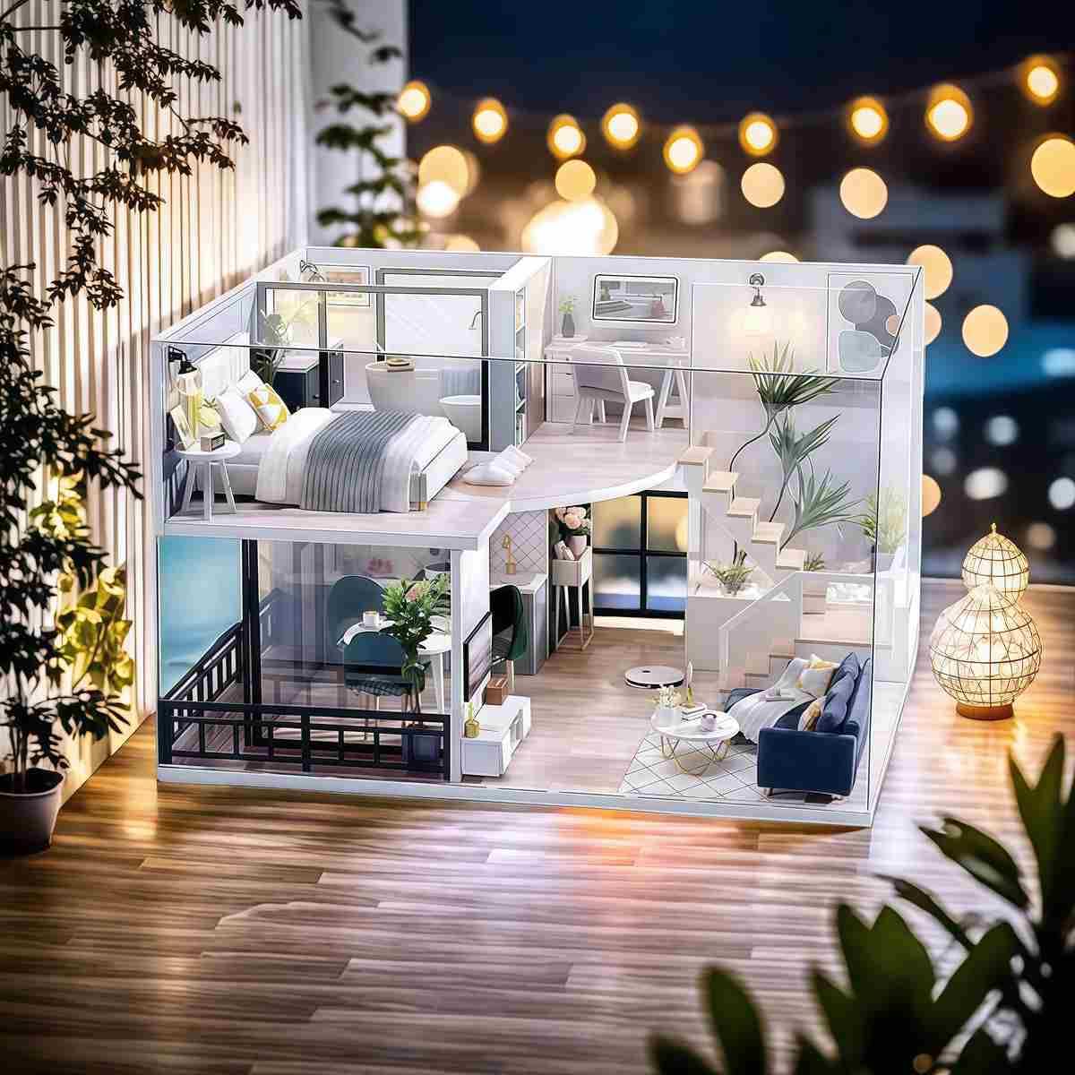 

Кукольный домик sofiey Набор для самостоятельной сборки, Набор для рукоделия с миниатюрной мебелью и пылезащитным чехлом, Комфортное время L-032-B