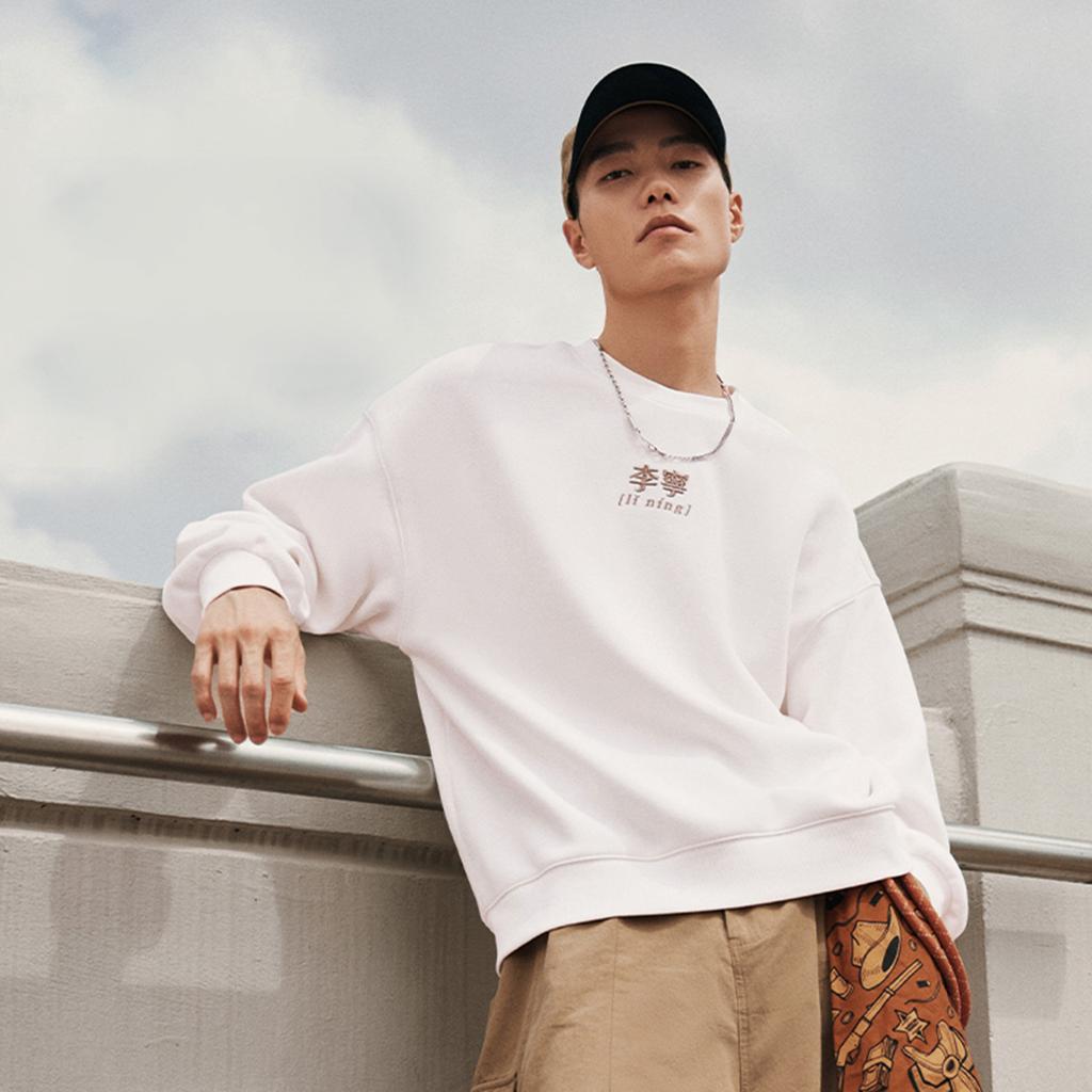 Li Ning Sport Lifestyle Serie Buchstaben Print Pullover Warm Lässig Langarm Rundhals Fleece Winter Sweatshirt Unisex Sweatshirt AWDU925-4