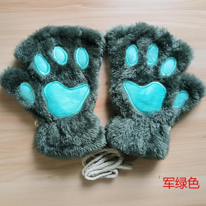 Mănuși cu gheare de pisică cu labe de desene animate pentru femei, mănuși de pluș, calde, moale, de pluș, scurte, fără degete, pufos, urs, pisici, costum, jumătate de deget