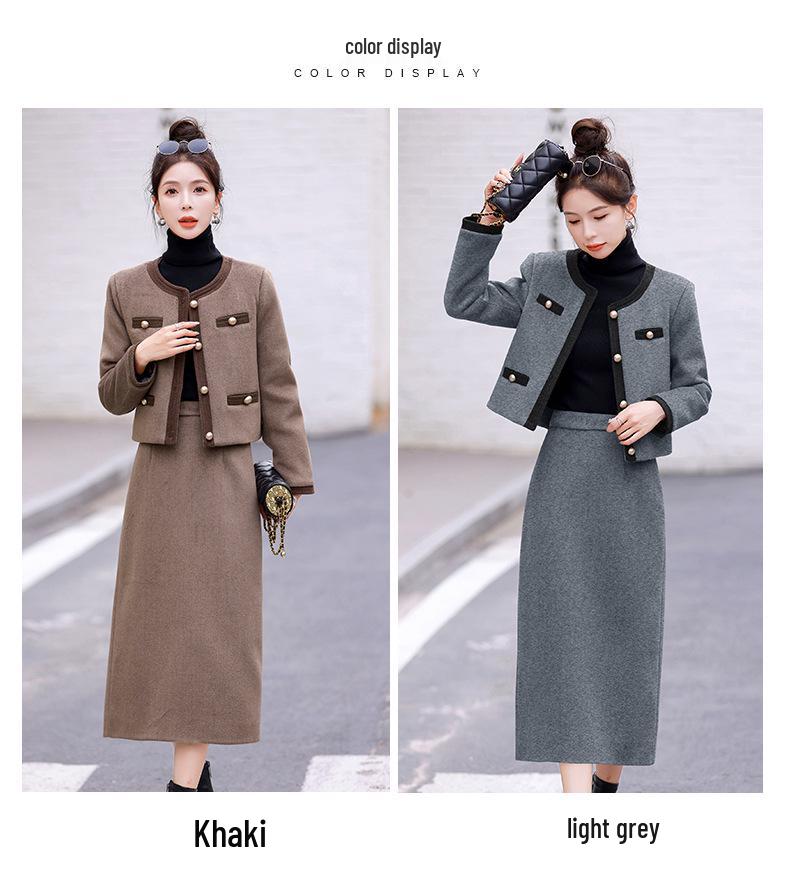 Women's High-End Autumn/Winter 2025 Fashion Wool Short Jacket & Mid-Length Skirt Set