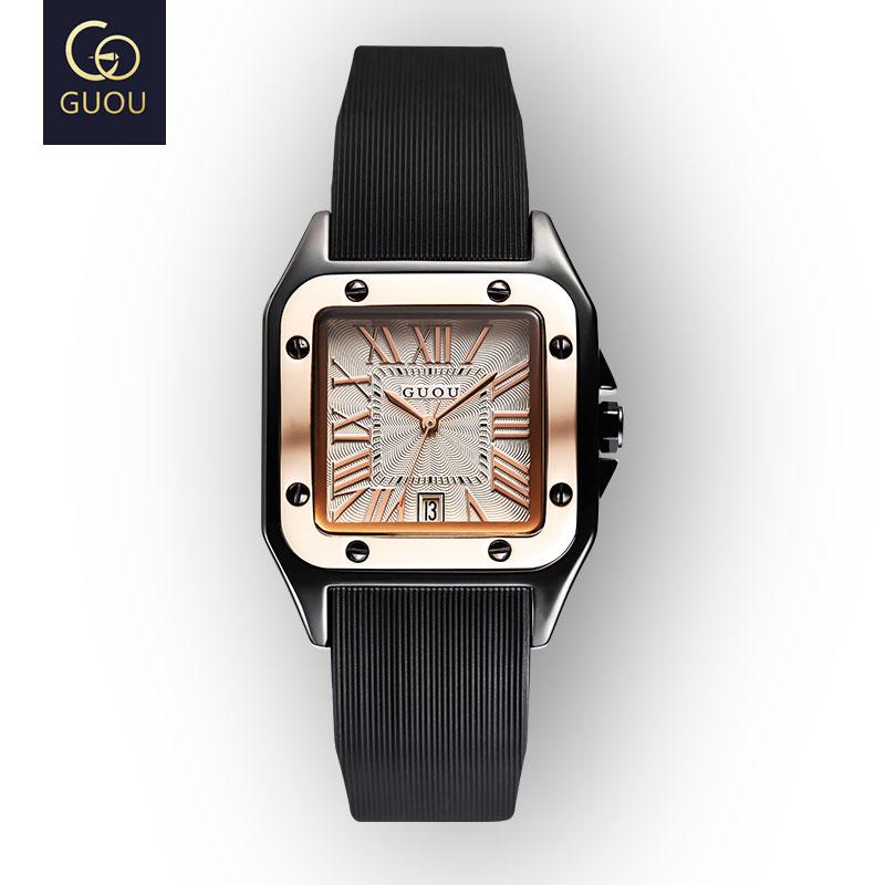 Fashion GUOU Brand Watch Rectangula Quartz Ladies Women's Watches Leather Upscale Large Dial Top Luxury Women relogio feminino