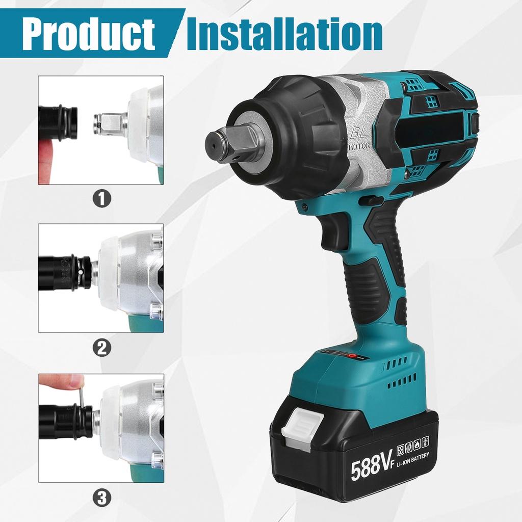 Klucz udarowy elektryczny bezszczotkowy 588VF 3/4 cala o wysokim momencie obrotowym 2100N.M Narzędzie do naprawy samochodów ciężarowych i samochodów osobowych dla akumulatora 18V