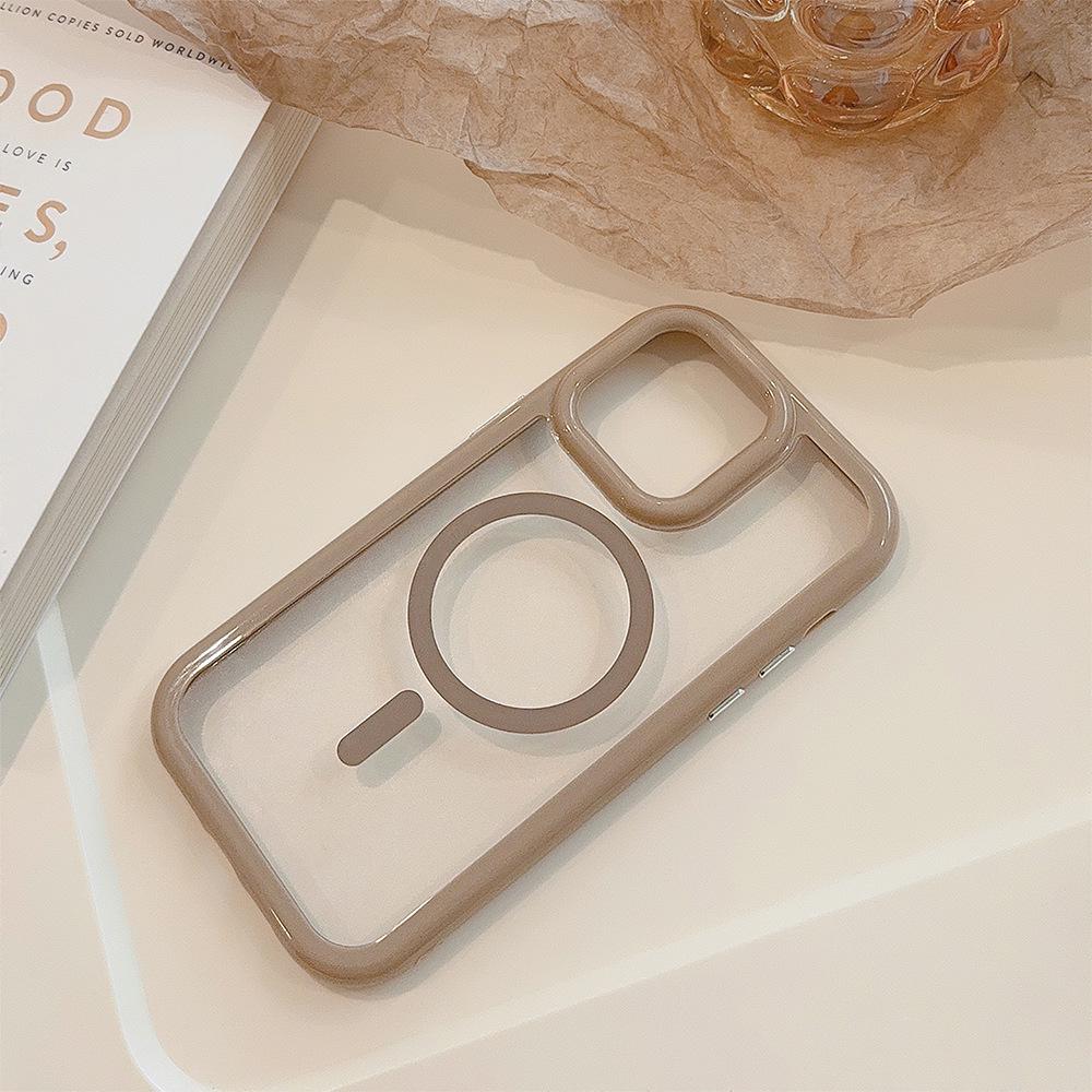 Cream Magnetic Acrylic Drop-proof iPhone Case for 11 To 16 Series, Compatible with 15 Pro Max.