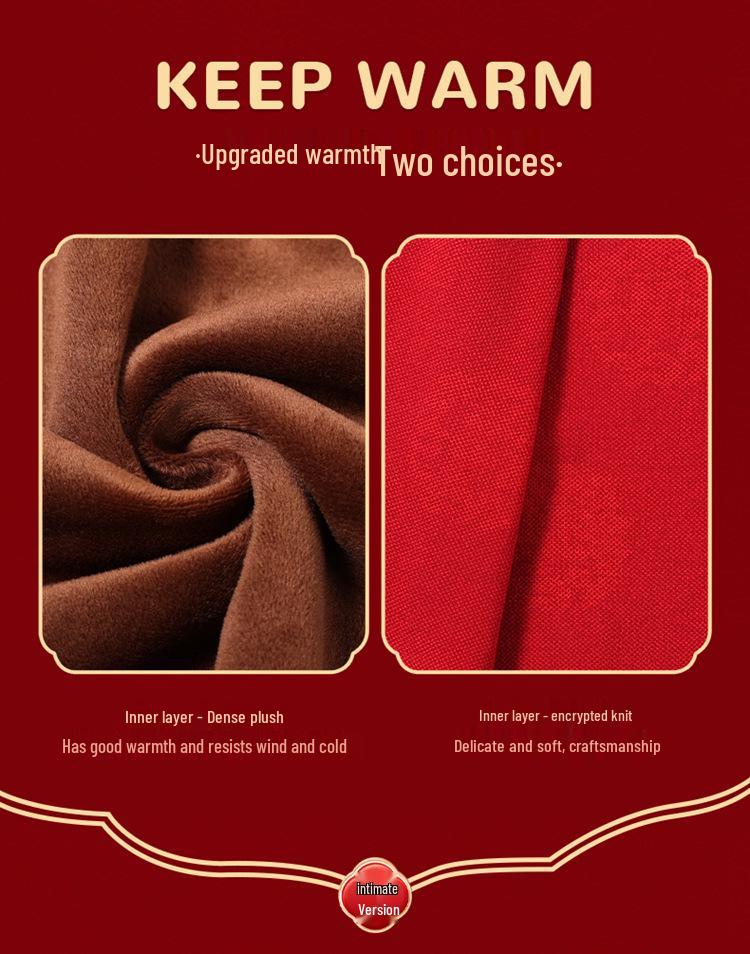 2025 Autumn/Winter Fine Wool Round Neck Cardigan with Fu Character for Middle-Aged & Elderly - Plus Velvet Warm Top