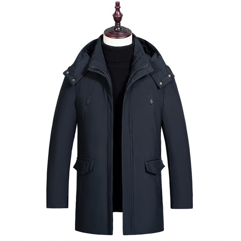 Mens Thick Warm Down Coat Seniors - Mid-Length Winter Jacket With Multiple Pockets 86-90% White Duck Waterproof
