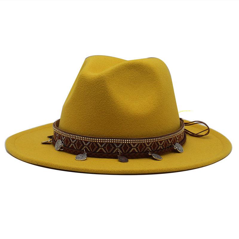 Woolen Jazz Minority Style Top Hat Women'S Retro Flat-Brimmed Big Eaves Hat