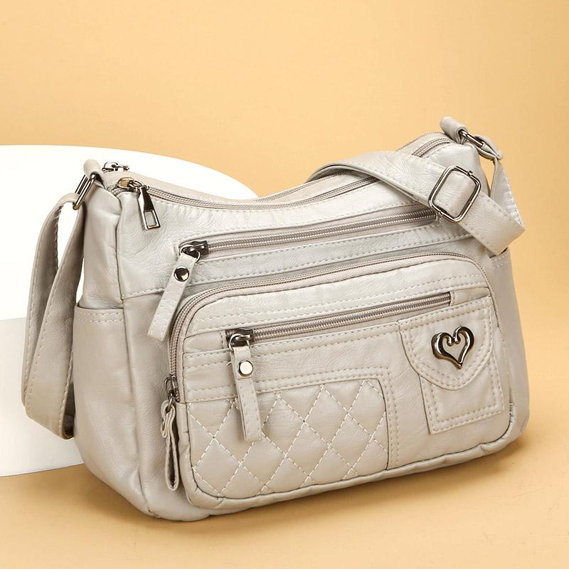 Geantă Moale din Piele cu Straturi Multiple Geantă de Umăr Crossbody pentru Femei Geantă pentru Mamă Geantă pentru Femei de Vârstă Mijlocie