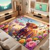 Highland Cow Theme Soft Crystal Velvet Rug Custom Name & Text Print Non Slip Floor Rug for Bedroom Living Room