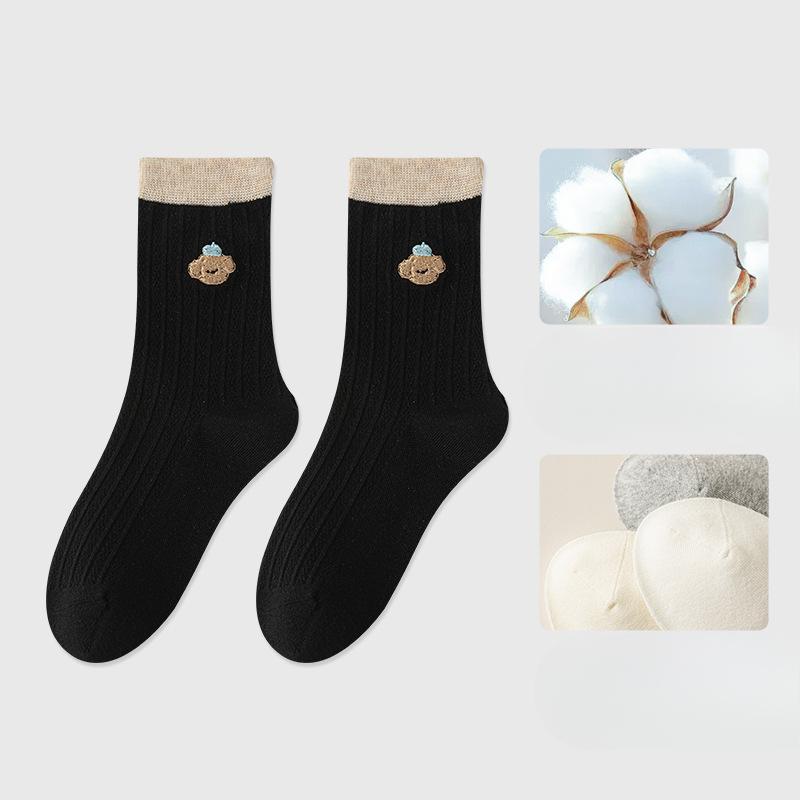 Ladies Spring and Autumn Assorted Colors Cute Embroidery Puppy Drum Pile Socks