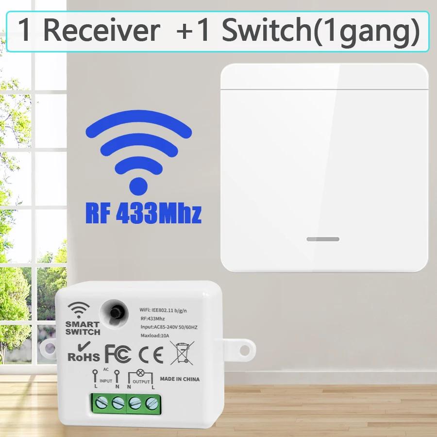 Wireless Smart Light Switch with 1/2/3 Gang RF 433MHz Remote Control Relay Receiver for Led Lamp AC 85-240V 10A DIY Module