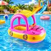 1pc Inflatable Baby Pool Seat Float with Canopy Sun Shade Swim Ring Water Seat Lounge Float with Steering Wheel Handles
