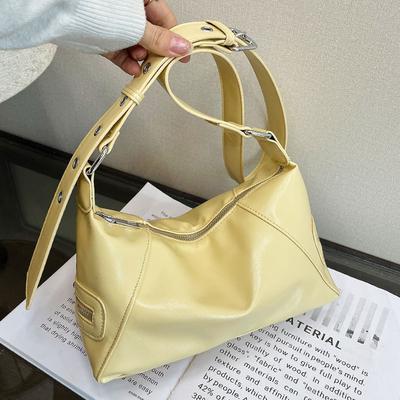 2025 New Personalized Spice Girl Style Simple Trendy Cool Solid Color Tote Bag Fashionable Versatile Commuter Soft Leather Messenger Bag Women