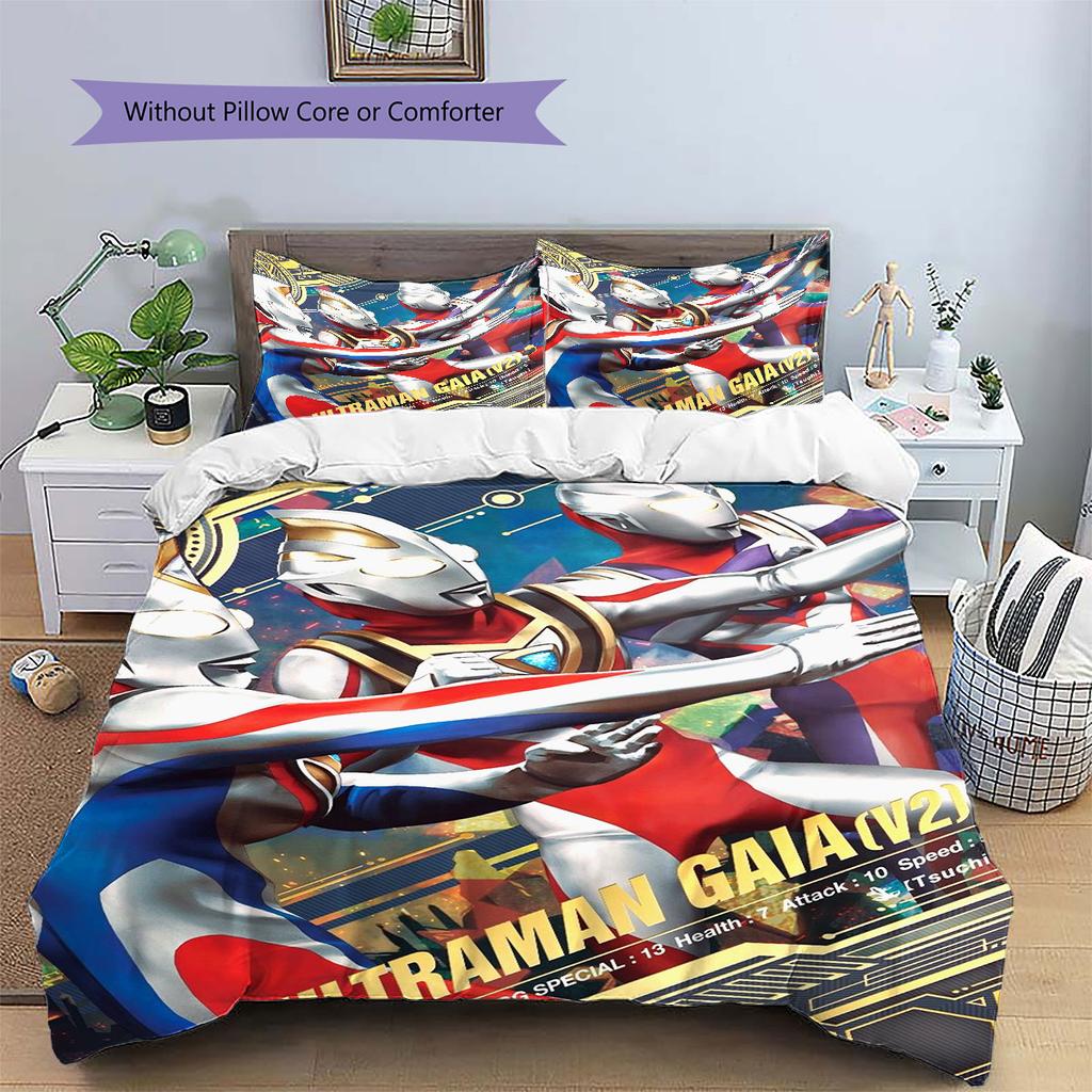 Three-piece cartoon Ultraman Tiga printed bedding set,(1*Duvet Cover + 2*Pillowcase, Without Core) suitable for bedroom use.