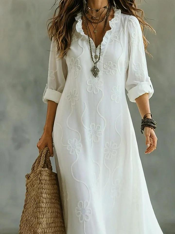 2026 Spring/Summer Fashion Lace Embroidery Cotton Linen Long Dress