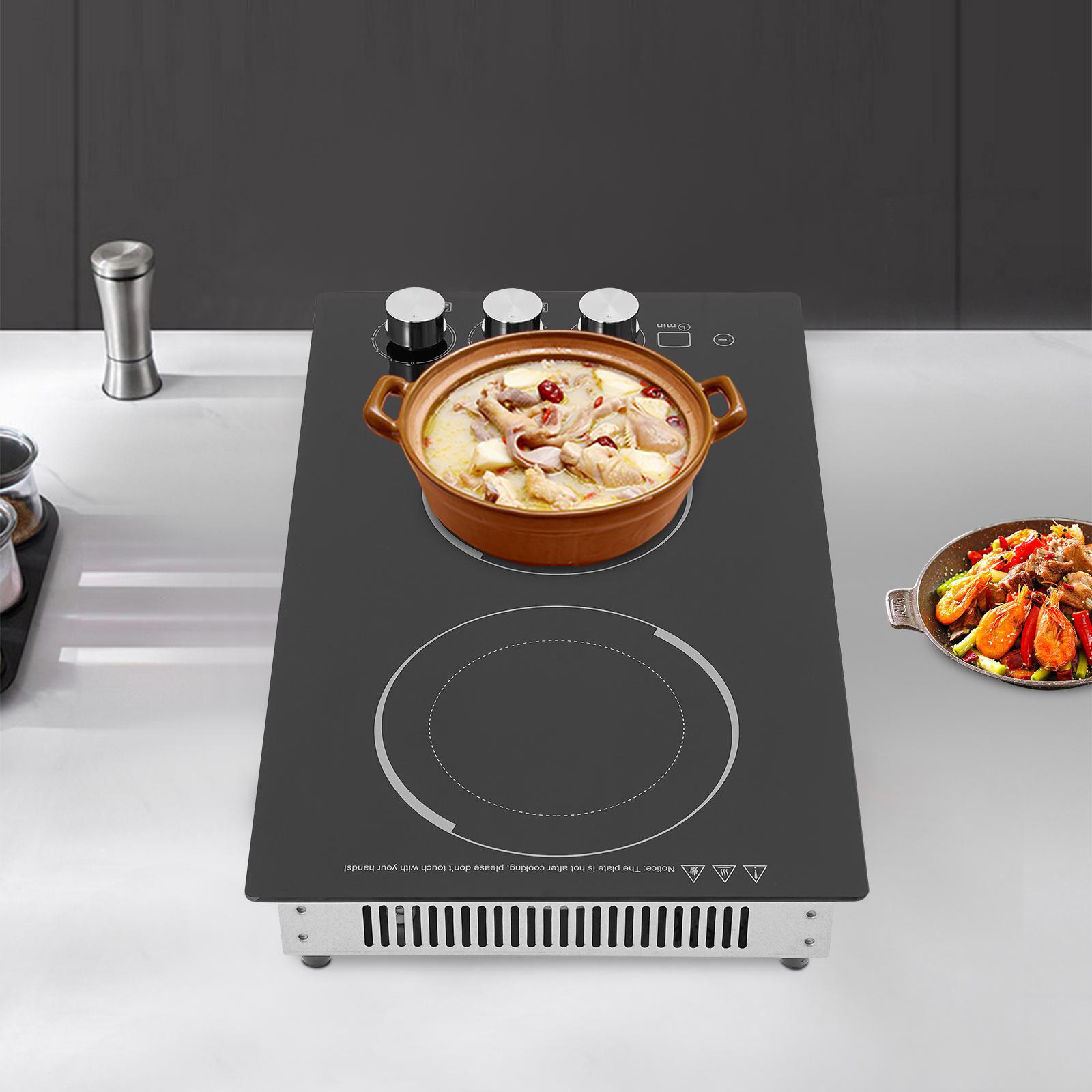 2 Burners Electric Microcrystalline Panel Cooktop,110V Black Electric Stovetop Countertop 51*30*10.3cm for Kitchens nero