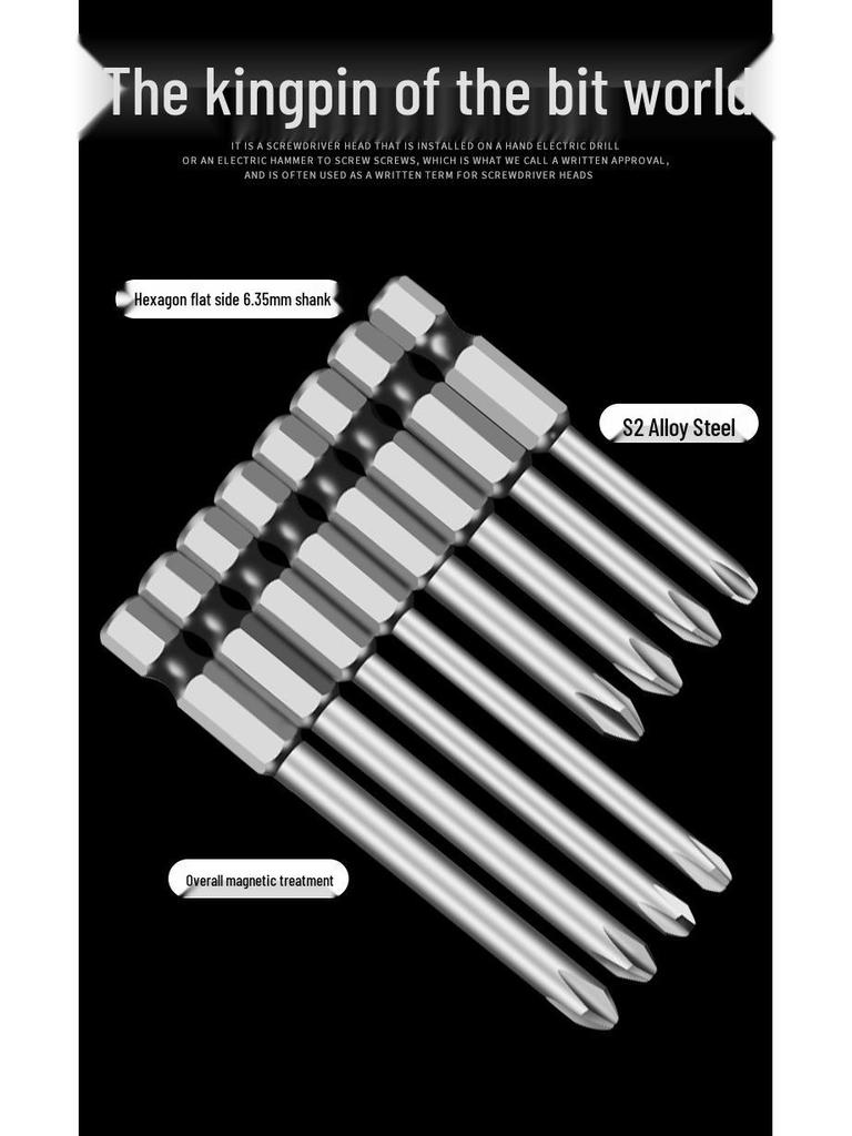 Extended Magnetic S2 Steel Phillips Bit for Pneumatic/Electric Screwdrivers and Drills