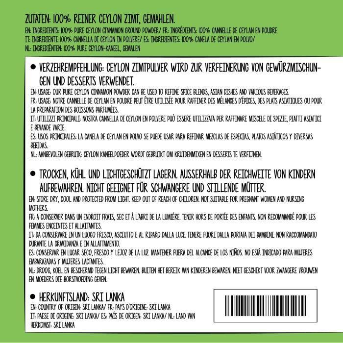 Cannelle de ceylan (250g), cannelle en poudre, 100% tout naturel, cannelle séchée et moulue doucement, bien sûr sans additifs, végét