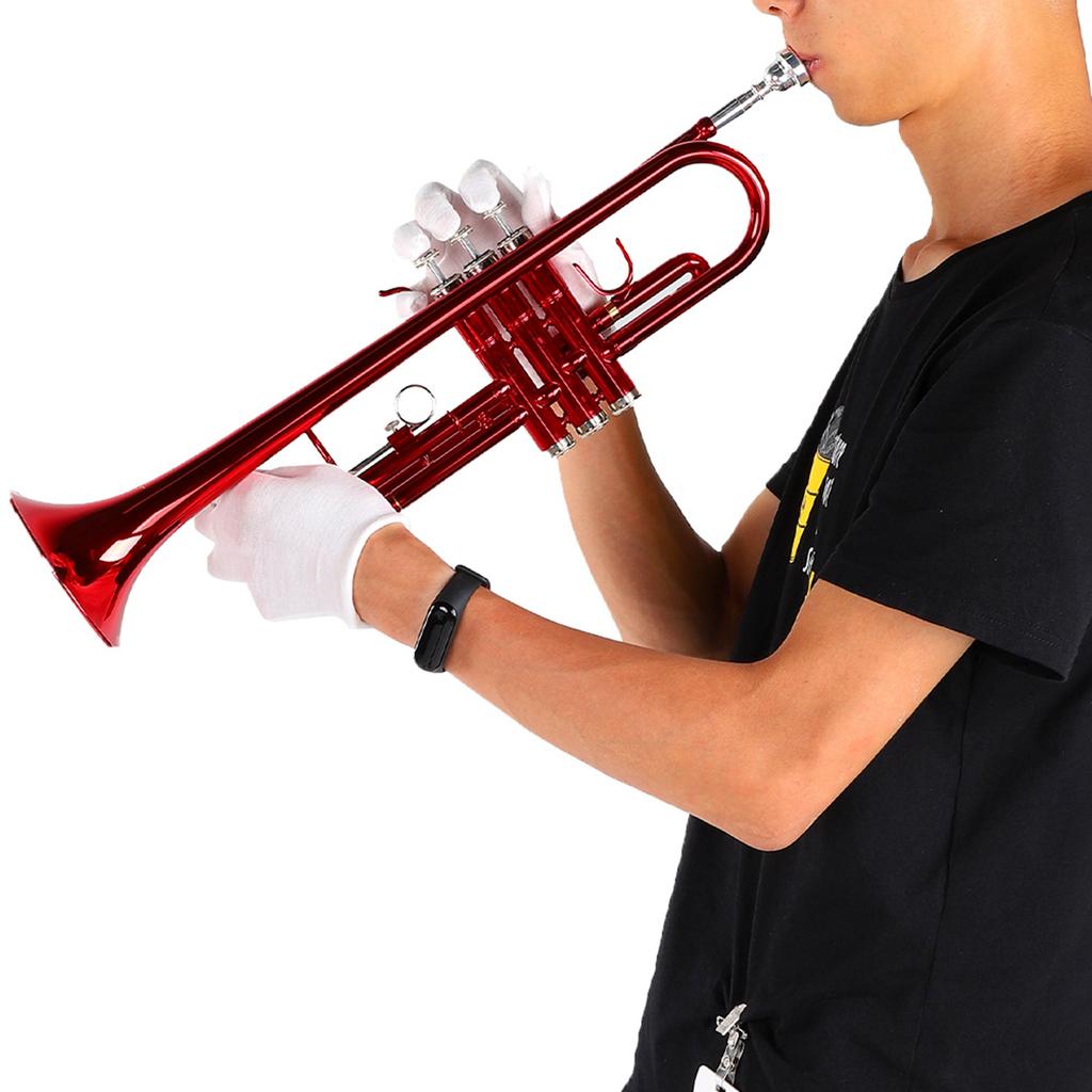 Brass Trumpet Music Wind Instrument with Assistant Tools Set (Red)