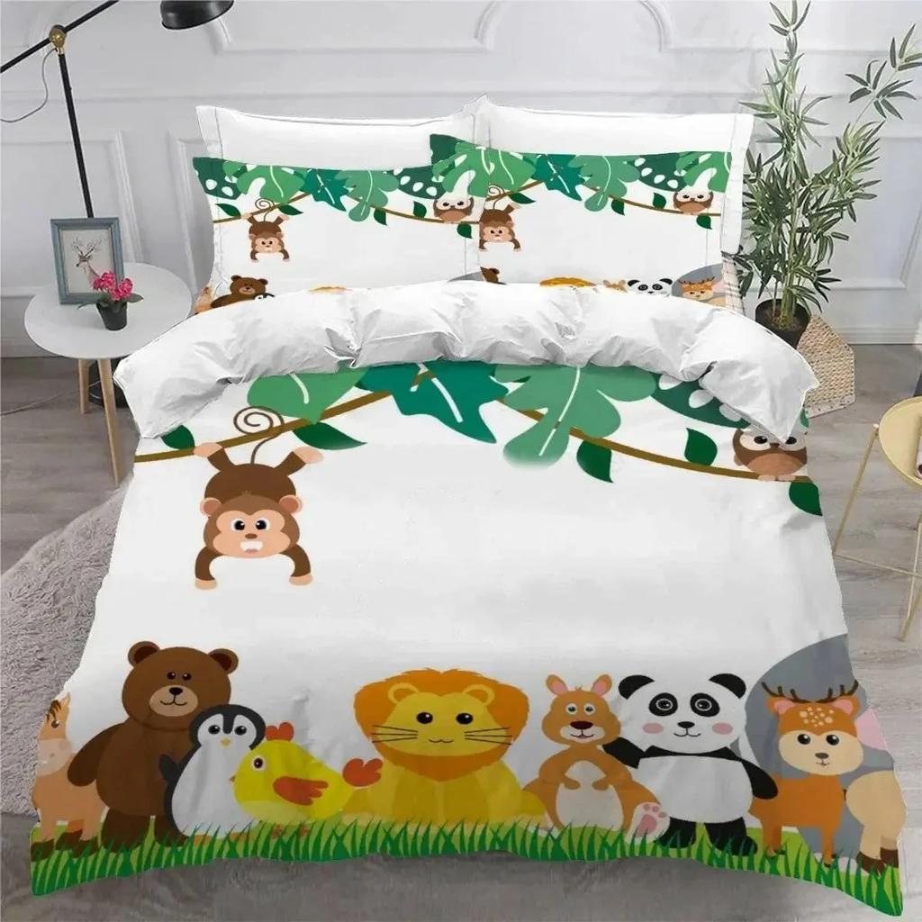 3D Print Forest Animal Cartoon Zoo Bedding Set Double Twin King Duvet Cover Comforter Pillowcase Boys Girls Adults Bedroom