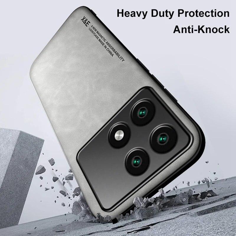 Luxury PU Leather Case For Xiaomi Poco X6 Pro Cover Magnetic Car Holder Silicone Protection Phone Case For Poco X5 X4 Pro 5G