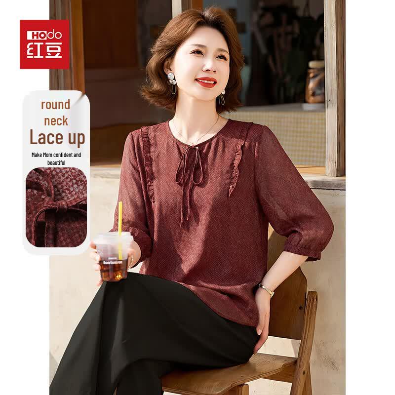 Hodo Women s Floral Chiffon 3/4 Sleeve Blouse 3XL