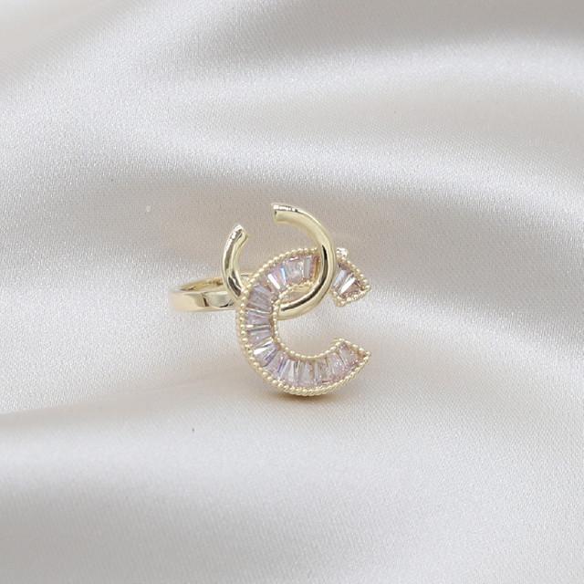 

Корейский дизайн модные ювелирные изделия 14K настоящее позолоченное кольцо с буквой крест циркон роскошное женское выпускное вечернее регулируемое кольцо Resizable белый