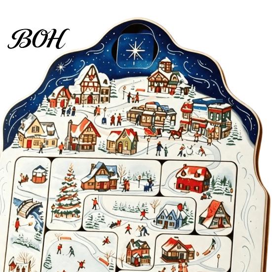 Festive Ritual Ornaments Christmas Puzzle Advent Calendar, Wooden Countdown Family Interactive Games Xmas Ornament for Home Table Mantel Decor Holiday