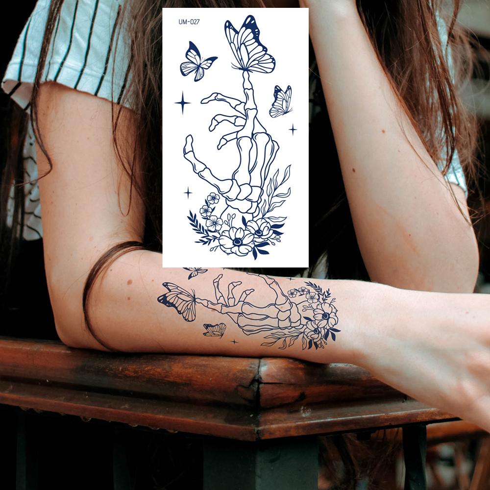 1 Sheets Semi Permanent Tattoos Women's Arm Back Fake Tattoos Waterproof and Long Lasting Plant Juice Tattoos