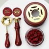 Solid Wood Wax Seal Set Vintage with Handle Wax Bead Melting Heater with Spoon Heating Stove Wax Melting Furnace for 2/3 Pcs