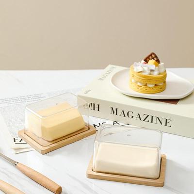 Arbeitsplatte Bambus Butterdose Teller mit transparentem Acryldeckel Küchenaufbewahrung Butterbehälter Box Butter Geschirr