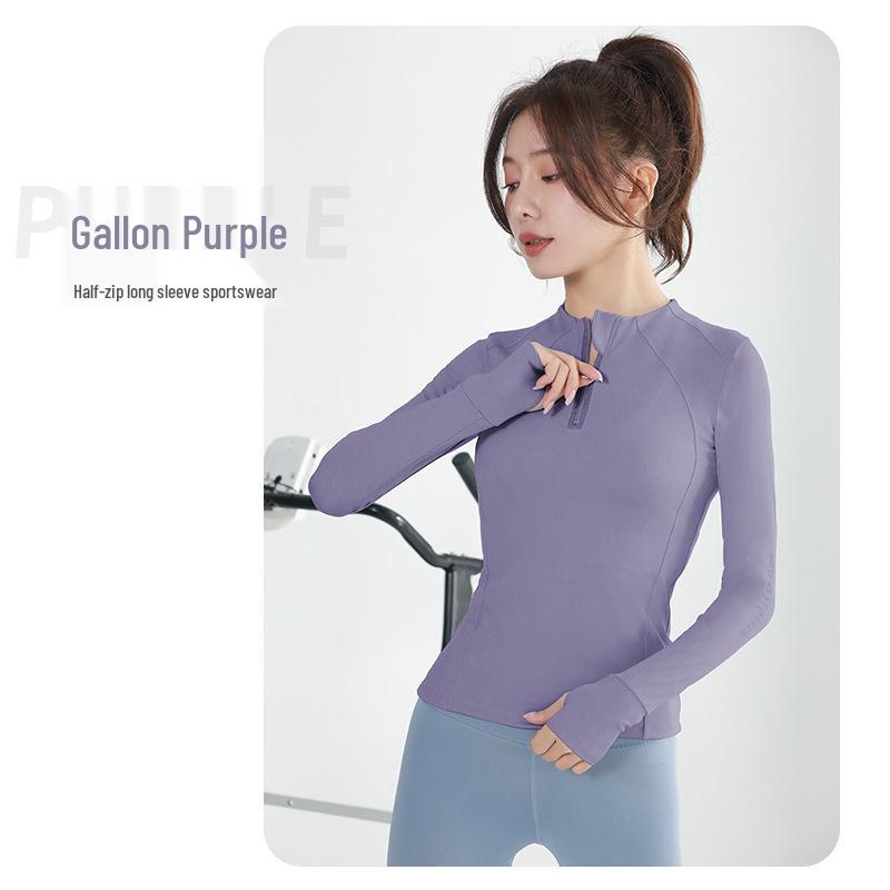 

Жіночий топ для йоги Juyi Tang з довгим рукавом і блискавкою до половини, з отворами для великих пальців - Відчуття оголеності для бігу та фітнесу XXL