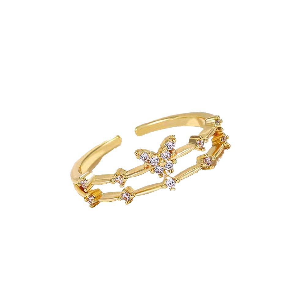 Chao Xiaobai 925 Sterling Silber Schmetterlingsring mit Zirkonia - Offenes doppellagiges geometrisches Design für Damen