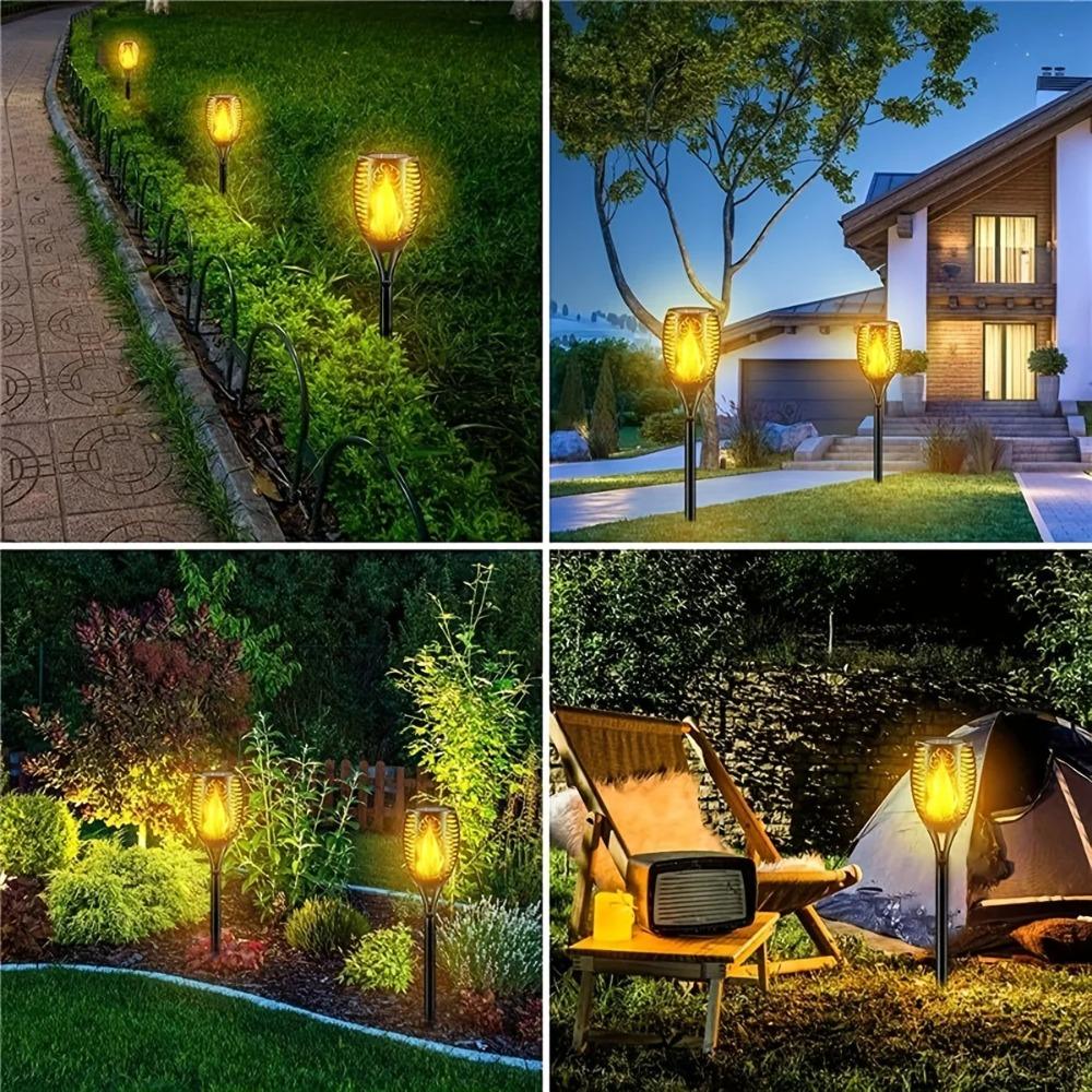 1-8PCS 12LED Solar Flame Torch Lights Flickering Light Waterproof Garden Decoration Outdoor Lawn Path Yard Patio Floor Lamp