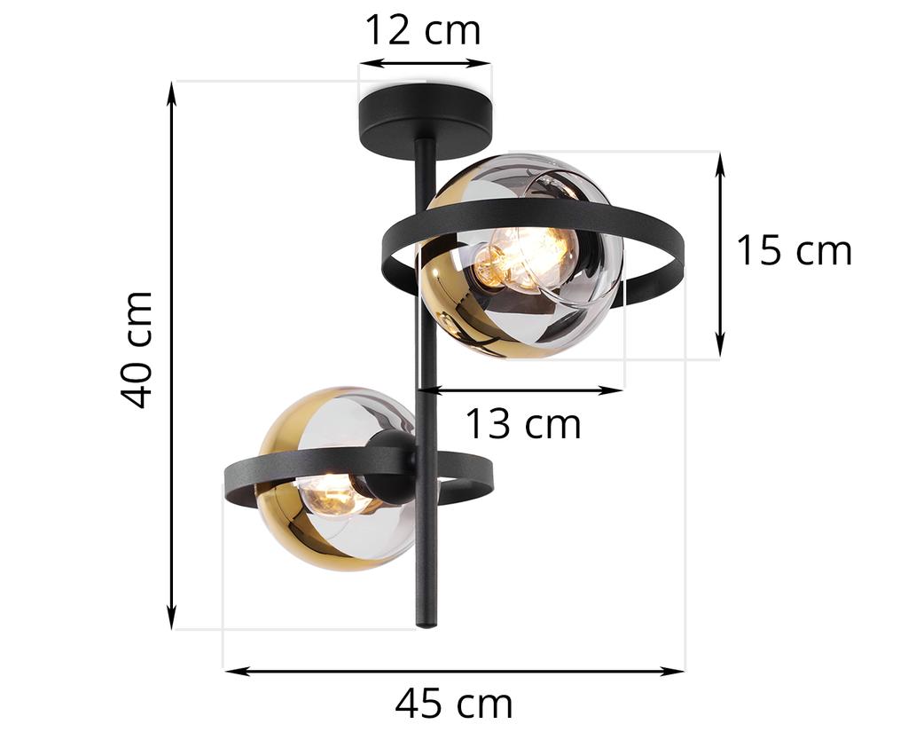 Ronda Deckenleuchte Schwarz 2-flammig Goldene Lampe E27
