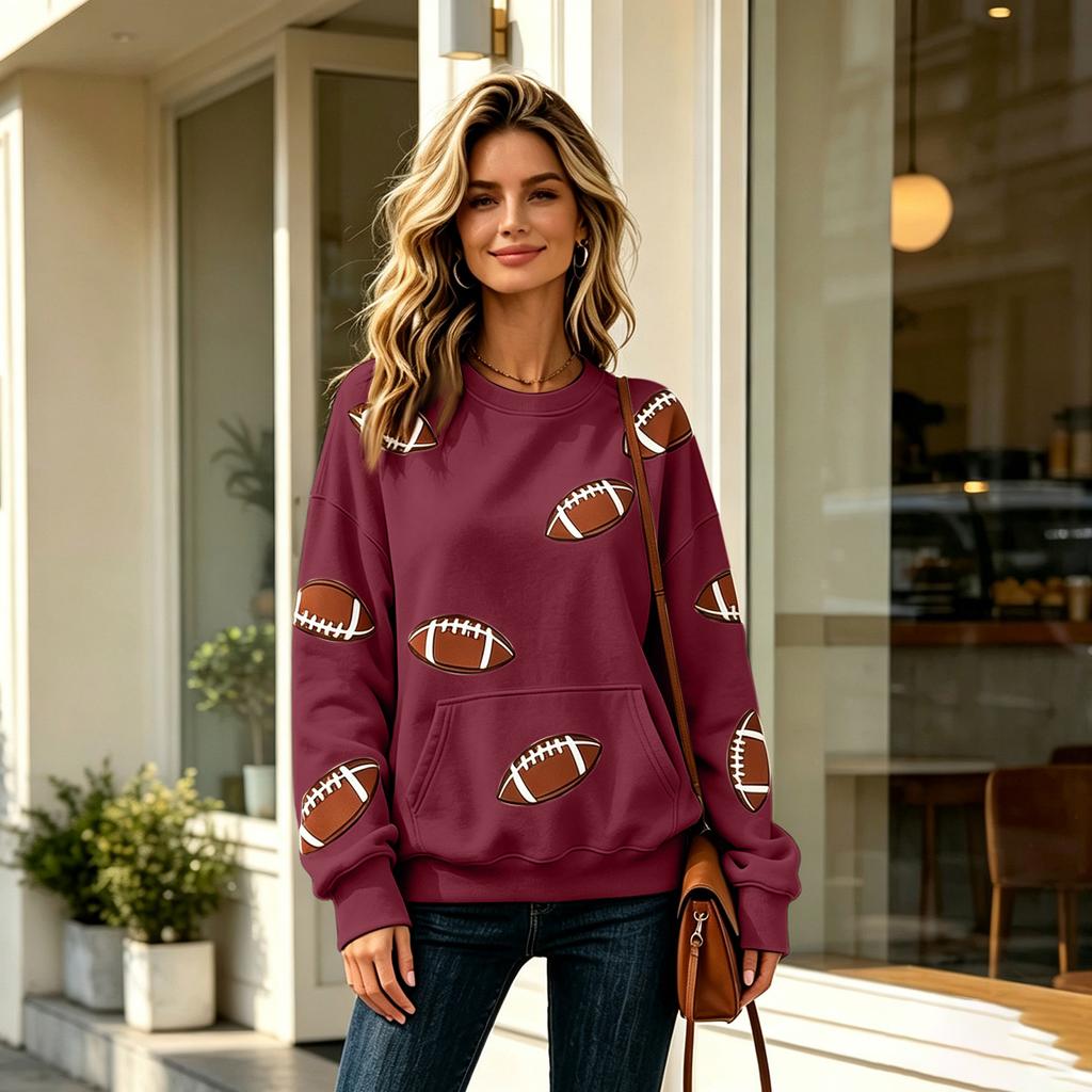 Women's Casual Neck Sweatshirt with Rugby Print