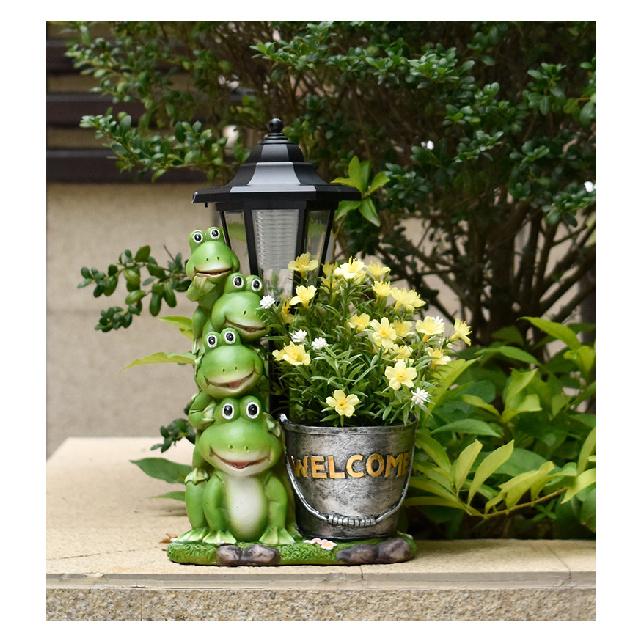 Frog Flowerpot Ornament Garden Statue Courtyard Pond Villa Landscaping Solar Outdoor Light Craft Decoration
