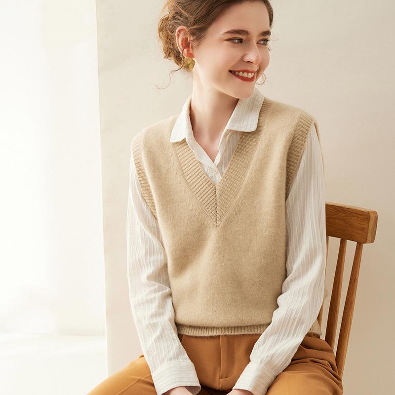 

Женский кашемировый вязаный жилет с V-образным вырезом - Новинка сезона Осень/Зима 2023 XL