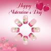 24Pcs Valentines Glitters Sparkling Heart French False Nail Short Square Press On Nail Pink Blush Flame Design Easy Application Multiple Sizes