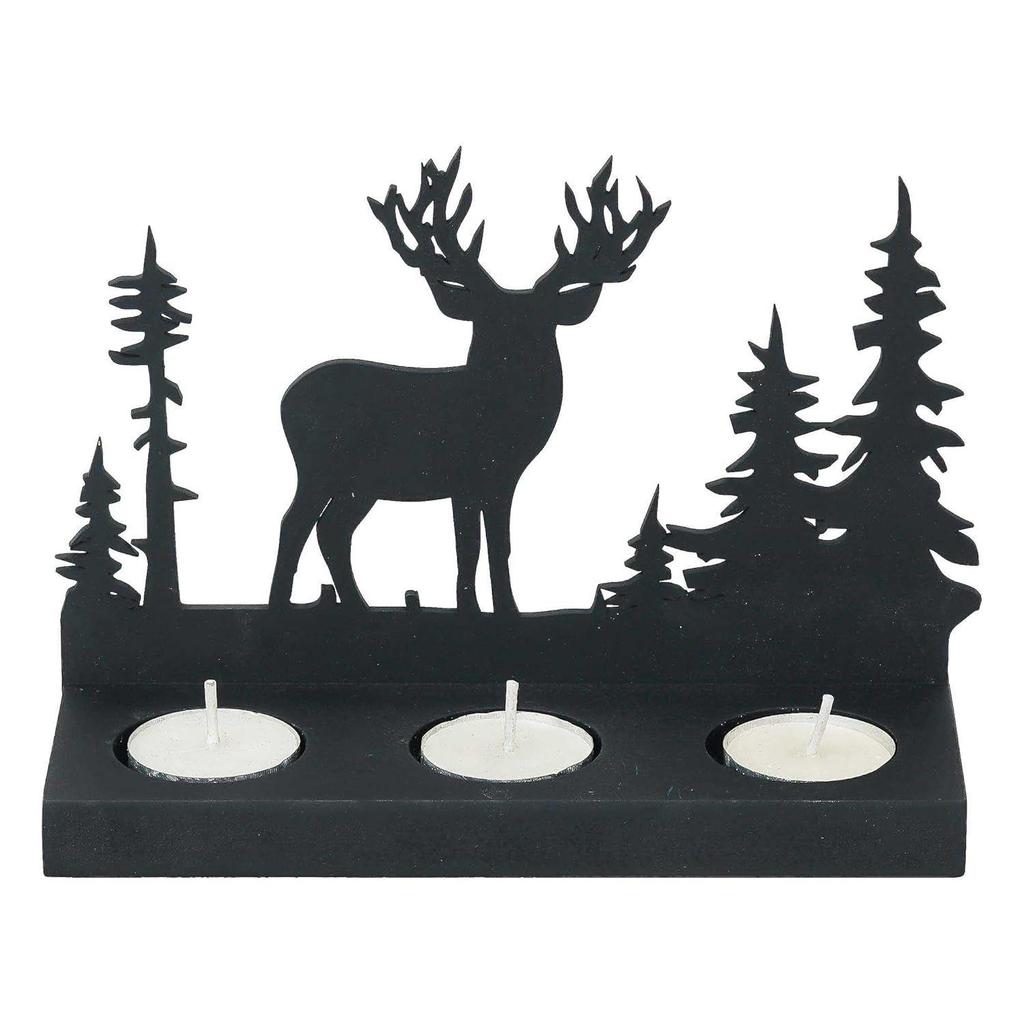 Weihnachtsbaum Deko Teelichthalter aus Holz Rentier(Schwarz)| Diwali Weihnachtsdekorationsartikel für Heimdekoration Wohnzimmer Büro