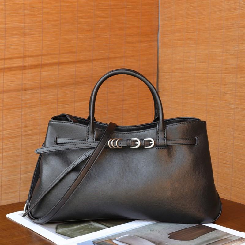 

Women s Bag One-shoulder Retro Hot First-layer Crystal Vegetable Tanned Cowhide Cross-body Handbag Authentic Leather Large Tote Women 38x13x20CM чорний