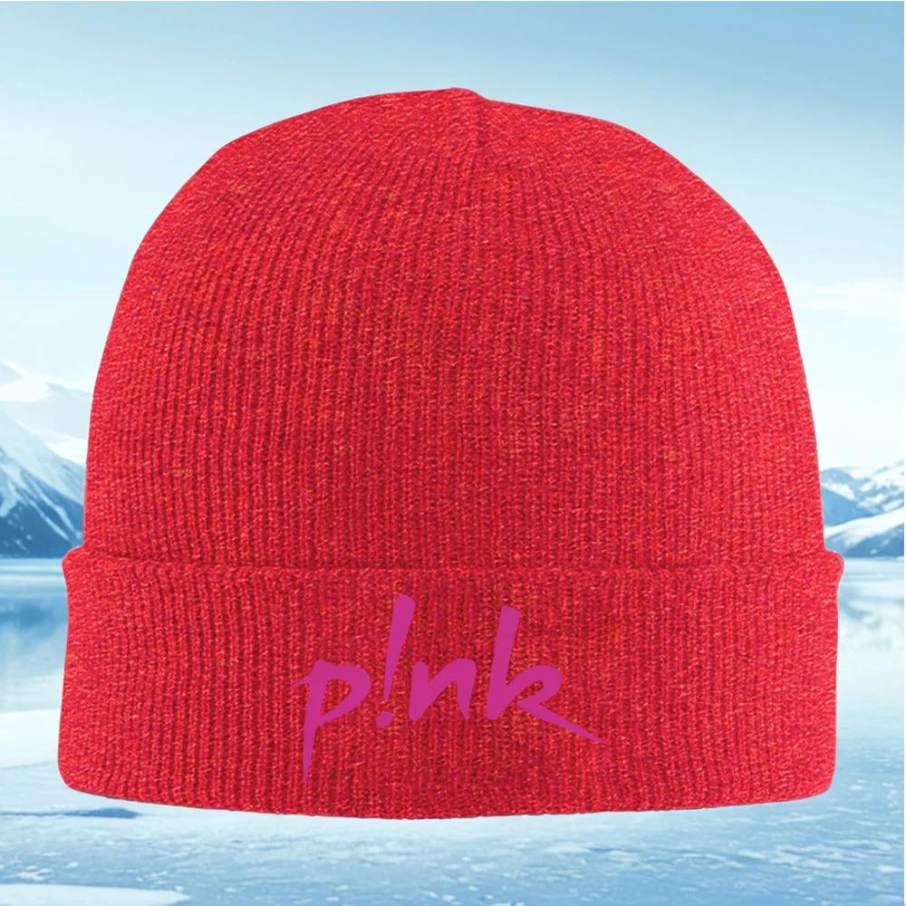 New Pink Text Exclamation Design Black Backdrop Unisex Women Unisex Knitted Hat Beanie Pullover Cap Winter Thermal Warm Christmas O