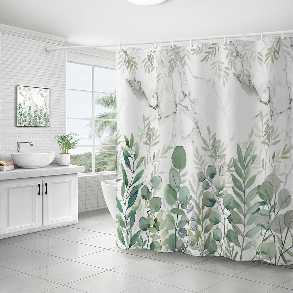 D2 Watercolor Leaves Curtains On The Top Plant with Floral Bathroom Decoration Shower Curtain 120-180CM with Hook Window Curtain